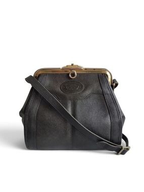 Vintage Oroton Black Leather Frame Crossbody with Gold Hardware